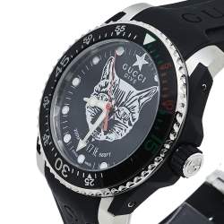 Pre Owned Gucci Black Stainless Steel & Rubber Dive YA136320 Quartz Men's Wristwatch 40 mm