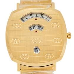 Pre Owned Gucci Yellow Gold PVD Stainless Steel Grip YA157409 Men's Wristwatch 38 mm