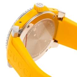 Pre Owned Gucci Yellow Stainless Steel Rubber Tiger Motif Dive YA136317 Men's Wristwatch 40 mm