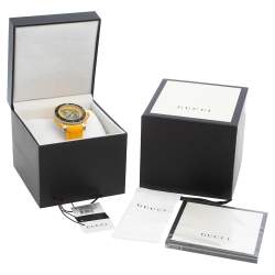Pre Owned Gucci Yellow Stainless Steel Rubber Tiger Motif Dive YA136317 Men's Wristwatch 40 mm