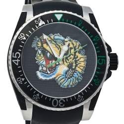 Gucci Black Stainless Steel Tiger Motif Dive YA136318 Men's Wristwatch 40 mm