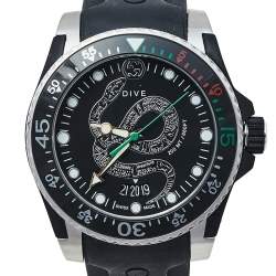 Gucci Black Stainless Steel Snake Motif Dive YA136323 Men's Wristwatch 40 mm