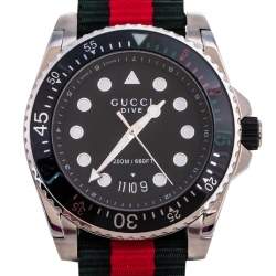 Pre Owned Gucci  Black Stainless Steel Nylon Dive YA136209 Men's Wristwatch 45 mm
