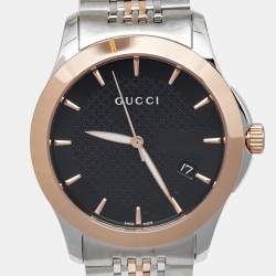 Gucci Black Two Tone Stainless Steel G-Timeless YA126410 Men's Wristwatch 38 mm