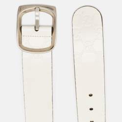 Pre Owned Gucci White Guccissima Leather Buckle Belt 90 CM