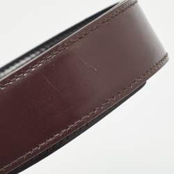 Pre Owned Gucci Black/Brown Leather G Square Buckle Reversible Belt 85 CM