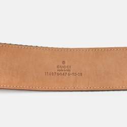 Pre Owned Gucci White Web Canvas and Leather Interlocking G Buckle Belt 95CM