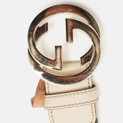 Pre Owned Gucci White Web Canvas and Leather Interlocking G Buckle Belt 95CM