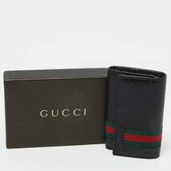 Pre Owned Gucci Black Leather Web 6 Key Case Holder