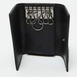 Pre Owned Gucci Black Leather Web 6 Key Case Holder