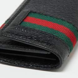 Pre Owned Gucci Black Leather Web 6 Key Case Holder