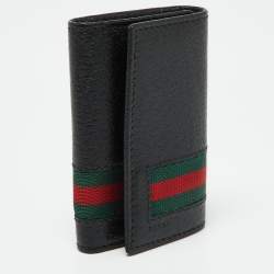 Pre Owned Gucci Black Leather Web 6 Key Case Holder