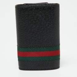 Pre Owned Gucci Black Leather Web 6 Key Case Holder