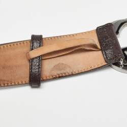 Pre Owned Gucci Brown Web Canvas and Leather Interlocking G Buckle Belt 95CM