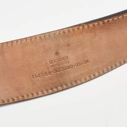 Pre Owned Gucci Brown Web Canvas and Leather Interlocking G Buckle Belt 95CM