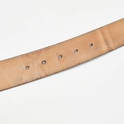 Pre Owned Gucci Brown Web Canvas and Leather Interlocking G Buckle Belt 95CM