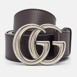 Pre Owned Gucci Brown Leather Double G Buckle Belt 100 CM