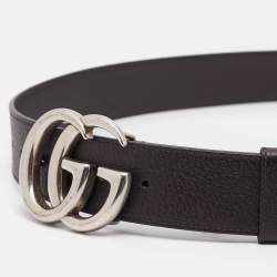 Pre Owned Gucci Brown Leather Double G Buckle Belt 100 CM