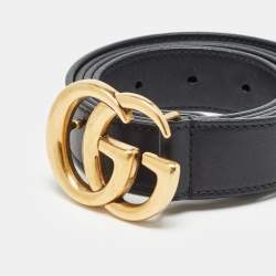 Pre Owned Gucci Black Leather GG Marmont Slim Belt 95 CM