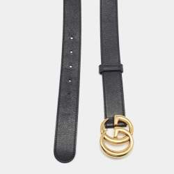 Pre Owned Gucci Black Leather GG Marmont Slim Belt 95 CM