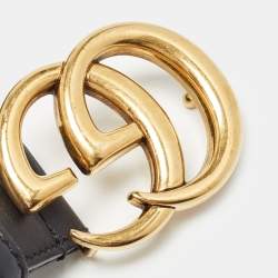 Pre Owned Gucci Black Leather GG Marmont Slim Belt 95 CM
