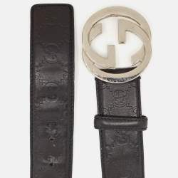 مملوكة مسبقًا Gucci Black Guccissima Leather Interlocking G Buckle Belt 90 CM