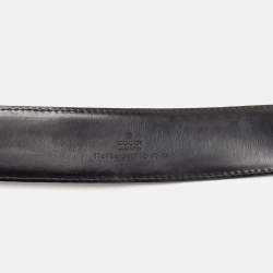 مملوكة مسبقًا Gucci Black Guccissima Leather Interlocking G Buckle Belt 90 CM