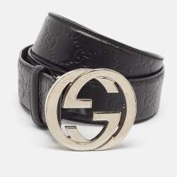 مملوكة مسبقًا Gucci Black Guccissima Leather Interlocking G Buckle Belt 90 CM