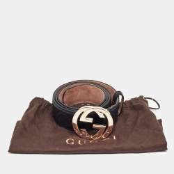 Pre Owned Gucci Black Guccissima Leather Interlocking G Buckle Belt 95 CM