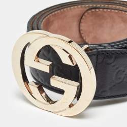Pre Owned Gucci Black Guccissima Leather Interlocking G Buckle Belt 95 CM