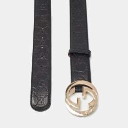 Pre Owned Gucci Black Guccissima Leather Interlocking G Buckle Belt 95 CM