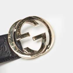 Pre Owned Gucci Black Guccissima Leather Interlocking G Buckle Belt 95 CM