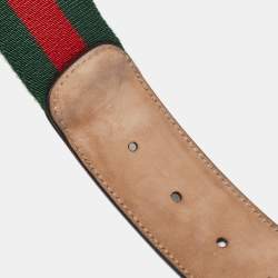 Pre Owned Gucci Black Leather and Web Canvas Interlocking G Buckle Belt 100 CM