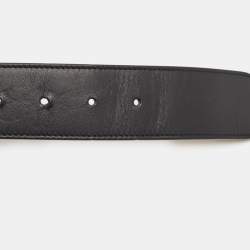 Pre Owned Gucci Black Leather and Web Canvas Interlocking G Buckle Belt 100 CM