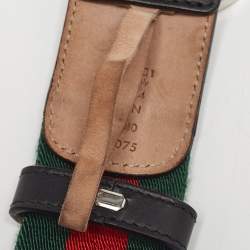 Pre Owned Gucci Black Leather and Web Canvas Interlocking G Buckle Belt 100 CM