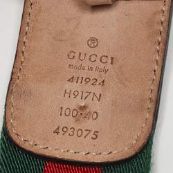 Pre Owned Gucci Black Leather and Web Canvas Interlocking G Buckle Belt 100 CM