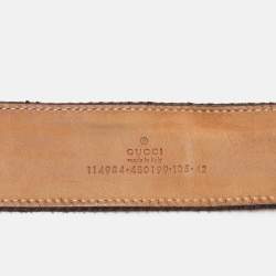 Pre Owned Gucci Brown/Beige Canvas and Leather Interlocking G Buckle Belt 105 CM