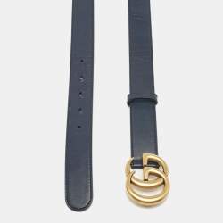 مملوكة مسبقًا Gucci Navy Blue Leather GG Marmont Slim Belt 85 CM