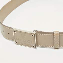 Pre Owned Gucci Beige Leather Logo Square Buckle Belt 100CM