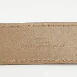 Pre Owned Gucci Beige Leather Logo Square Buckle Belt 100CM