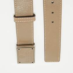 Pre Owned Gucci Beige Leather Logo Square Buckle Belt 100CM