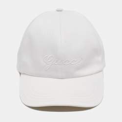 Pre Owned Gucci White Logo Embroidered Cotton Baseball Cap 