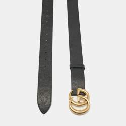 Pre Owned Gucci Black Leather GG Marmont Buckle Belt 105CM