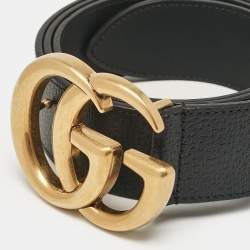 Pre Owned Gucci Black Leather GG Marmont Buckle Belt 105CM