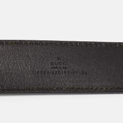 Pre Owned Gucci Black Leather Interlocking G Buckle Belt 90CM