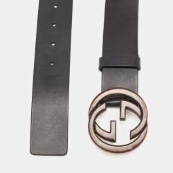 Pre Owned Gucci Black Leather Interlocking G Belt 95CM