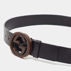 Pre Owned Gucci Black Leather Interlocking G Belt 95CM