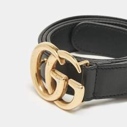Pre Owned Gucci Black Leather GG Marmont Buckle Belt 90CM