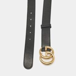 Pre Owned Gucci Black Leather GG Marmont Buckle Belt 90CM
