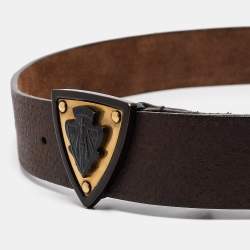 Pre Owned Gucci Dark Brown Leather Hysteria Crest Buckle Belt 105 CM